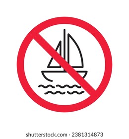 Forbidden Prohibited Warning, caution, attention, restriction label danger. No cruise vessel vector icon. Do not use ship sign design. No vessel symbol flat pictogram. No cruise