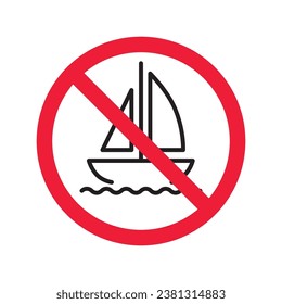 Forbidden Prohibited Warning, caution, attention, restriction label danger. No cruise vessel vector icon. Do not use ship sign design. No vessel symbol flat pictogram. No cruise
