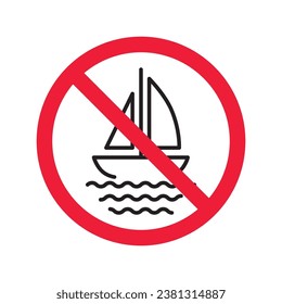 Forbidden Prohibited Warning, caution, attention, restriction label danger. No cruise vessel vector icon. Do not use ship sign design. No vessel symbol flat pictogram. No cruise