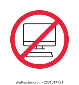 Forbidden Prohibited Warning, caution, attention, restriction label danger. No computer vector icon. Do not use pc sign design. No monitor screen symbol flat pictogram. No computer