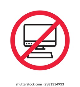 Forbidden Prohibited Warning, caution, attention, restriction label danger. No computer vector icon. Do not use pc sign design. No monitor screen symbol flat pictogram. No computer