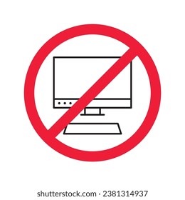 Forbidden Prohibited Warning, caution, attention, restriction label danger. No computer vector icon. Do not use pc sign design. No monitor screen symbol flat pictogram. No computer