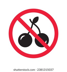 Forbidden Prohibited Warning, caution, attention, restriction label danger. No cherry vector icon. Do not eat cherries sign design. No 
cherry symbol flat pictogram. 