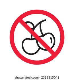 Forbidden Prohibited Warning, caution, attention, restriction label danger. No cherry vector icon. Do not eat cherries sign design. No 
cherry symbol flat pictogram. 