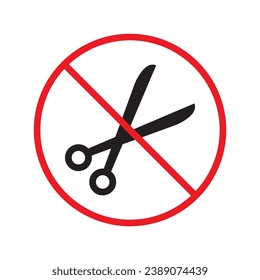 Forbidden Prohibited Warning, caution, attention, restriction label danger. Do not use Scissors vector icon. Haircutter flat sign design. No Scissors symbol pictogram UX UI