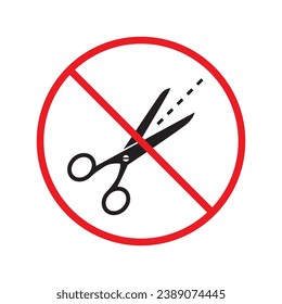 Forbidden Prohibited Warning, caution, attention, restriction label danger. Do not use Scissors vector icon. Haircutter flat sign design. No Scissors symbol pictogram UX UI