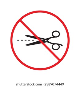 Forbidden Prohibited Warning, caution, attention, restriction label danger. Do not use Scissors vector icon. Haircutter flat sign design. No Scissors symbol pictogram UX UI