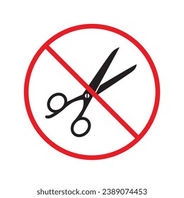 Forbidden Prohibited Warning, caution, attention, restriction label danger. Do not use Scissors vector icon. Haircutter flat sign design. No Scissors symbol pictogram UX UI