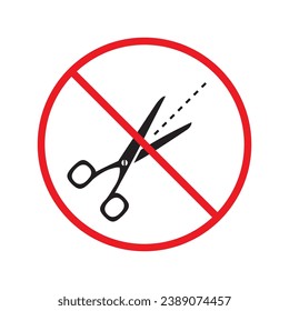 Forbidden Prohibited Warning, caution, attention, restriction label danger. Do not use Scissors vector icon. Haircutter flat sign design. No Scissors symbol pictogram UX UI