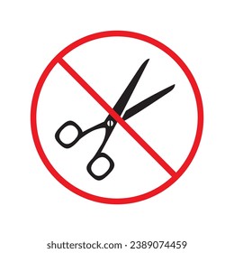 Forbidden Prohibited Warning, caution, attention, restriction label danger. Do not use Scissors vector icon. Haircutter flat sign design. No Scissors symbol pictogram UX UI