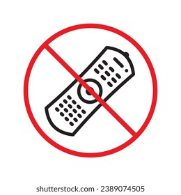 Forbidden Prohibited Warning, caution, attention, restriction label danger. No Remote controller vector icon. Remote control flat sign design. Tv Television remote controller symbol pictogram UX UI