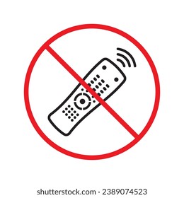 Prohibido Advertencia, precaución, atención, peligro de restricción. No hay icono vectorial de controlador remoto. Diseño de señales planas de control remoto. Símbolo de control remoto de Tv Television pictograma UX UI