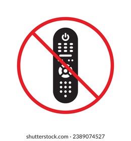 Forbidden Prohibited Warning, caution, attention, restriction label danger. No Remote controller vector icon. Remote control flat sign design. Tv Television remote controller symbol pictogram UX UI