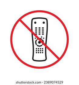 Forbidden Prohibited Warning, caution, attention, restriction label danger. No Remote controller vector icon. Remote control flat sign design. Tv Television remote controller symbol pictogram UX UI