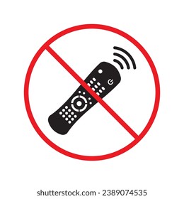 Forbidden Prohibited Warning, caution, attention, restriction label danger. No Remote controller vector icon. Remote control flat sign design. Tv Television remote controller symbol pictogram UX UI