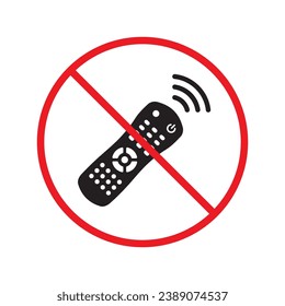 Prohibido Advertencia, precaución, atención, peligro de restricción. No hay icono vectorial de controlador remoto. Diseño de señales planas de control remoto. Símbolo de control remoto de Tv Television pictograma UX UI