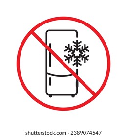 Forbidden Prohibited Warning, caution, attention, restriction label danger. No Refrigerator vector icon. Frig flat sign design. Do not use Freezer symbol pictogram. Frig icon. Refrigerator sign UX UI