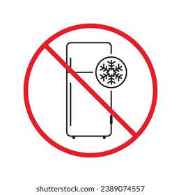 Forbidden Prohibited Warning, caution, attention, restriction label danger. No Refrigerator vector icon. Frig flat sign design. Do not use Freezer symbol pictogram. Frig icon. Refrigerator sign UX UI