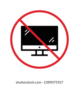 Forbidden Prohibited Warning, caution, attention, restriction label danger. No computer vector icon. Do not use PC sign design. No monitor screen symbol flat pictogram. No computer UX UI
