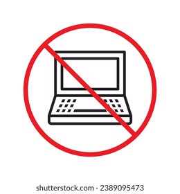 Forbidden Prohibited Warning, caution, attention, restriction label danger. Do not use laptop vector icon, notebook prohibited flat sign design, no laptop sign, do not use computer symbol pictogram