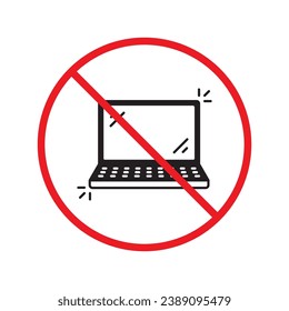 Forbidden Prohibited Warning, caution, attention, restriction label danger. Do not use laptop vector icon, notebook prohibited flat sign design, no laptop sign, do not use computer symbol pictogram