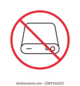 Forbidden Prohibited Warning, caution, attention, restriction. Hard drive vector icon. External hard disk icon. Hard disk drive flat sign. Portable Power bank icon UX UI