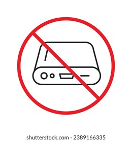 Prohibido Advertencia, precaución, atención, restricción. Icono vector del disco duro. Icono de disco duro externo. Signo plano de unidad de disco duro. Icono de banco de energía portátil UX UI