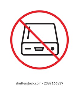 Forbidden Prohibited Warning, caution, attention, restriction. Hard drive vector icon. External hard disk icon. Hard disk drive flat sign. Portable Power bank icon UX UI