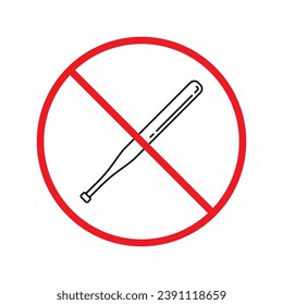 Forbidden Prohibited Warning, caution, attention, restriction label danger. Do not use Base bat icon. Baseball bat flat sign design. No Base bat symbol pictogram UX UI