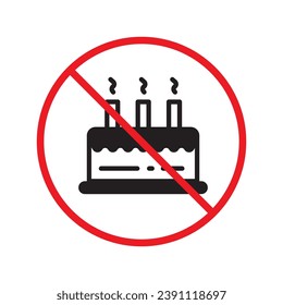 Forbidden Prohibited Warning, caution, attention, restriction label danger. No Cake vector icon. Tasty cake flat sign design. Tart symbol pictogram UX UI