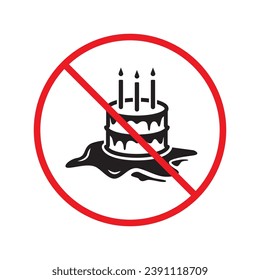 Forbidden Prohibited Warning, caution, attention, restriction label danger. No Cake vector icon. Tasty cake flat sign design. Tart symbol pictogram UX UI