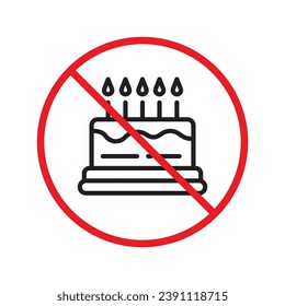 Forbidden Prohibited Warning, caution, attention, restriction label danger. No Cake vector icon. Tasty cake flat sign design. Tart symbol pictogram UX UI