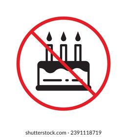Forbidden Prohibited Warning, caution, attention, restriction label danger. No Cake vector icon. Tasty cake flat sign design. Tart symbol pictogram UX UI