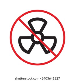 Prohibido Advertencia, precaución, atención, peligro de restricción. No hay icono del vector de la planta nuclear. No utilice el diseño de signos de energía nuclear. No hay ningún pictograma plano con símbolo de radiación. No hay ningún icono de peligro biológico
