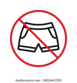 Prohibido Advertencia, precaución, atención, peligro de restricción. No hay icono de vector corto. No lleve un diseño de señas cortas. No hay ningún pictograma plano con símbolo corto. Icono de pantalones sin hombre