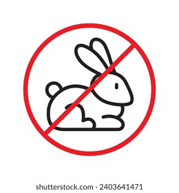 Forbidden Prohibited Warning, caution, attention, restriction label danger. No rabbit vector icon. Do not use hare sign design. No rabbit symbol flat pictogram. 