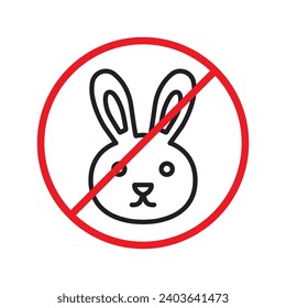 Forbidden Prohibited Warning, caution, attention, restriction label danger. No rabbit vector icon. Do not use hare sign design. No rabbit symbol flat pictogram. 