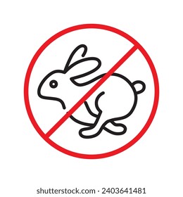 Forbidden Prohibited Warning, caution, attention, restriction label danger. No rabbit vector icon. Do not use hare sign design. No rabbit symbol flat pictogram. 