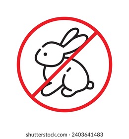 Forbidden Prohibited Warning, caution, attention, restriction label danger. No rabbit vector icon. Do not use hare sign design. No rabbit symbol flat pictogram. 