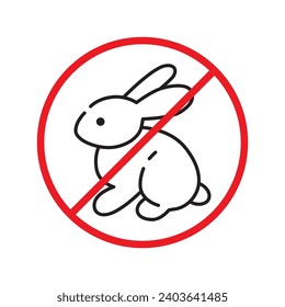 Forbidden Prohibited Warning, caution, attention, restriction label danger. No rabbit vector icon. Do not use hare sign design. No rabbit symbol flat pictogram. 