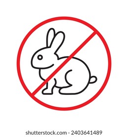 Forbidden Prohibited Warning, caution, attention, restriction label danger. No rabbit vector icon. Do not use hare sign design. No rabbit symbol flat pictogram. 