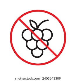 Forbidden Prohibited Warning, caution, attention, restriction label danger. No grape vector icon. Do not eat grape sign design. No grape fruit symbol flat pictogram.