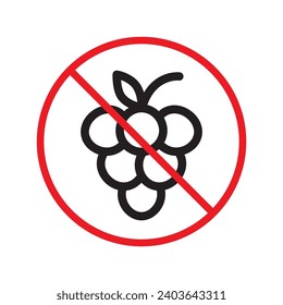 Forbidden Prohibited Warning, caution, attention, restriction label danger. No grape vector icon. Do not eat grape sign design. No grape fruit symbol flat pictogram.