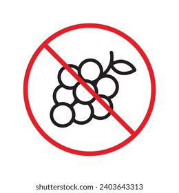 Forbidden Prohibited Warning, caution, attention, restriction label danger. No grape vector icon. Do not eat grape sign design. No grape fruit symbol flat pictogram.