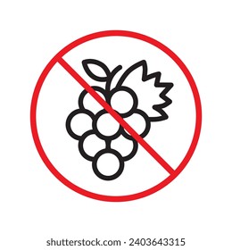 Forbidden Prohibited Warning, caution, attention, restriction label danger. No grape vector icon. Do not eat grape sign design. No grape fruit symbol flat pictogram.