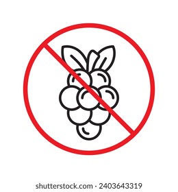 Forbidden Prohibited Warning, caution, attention, restriction label danger. No grape vector icon. Do not eat grape sign design. No grape fruit symbol flat pictogram.