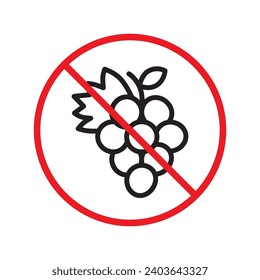 Forbidden Prohibited Warning, caution, attention, restriction label danger. No grape vector icon. Do not eat grape sign design. No grape fruit symbol flat pictogram.