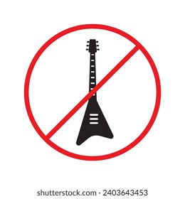 Forbidden Prohibited Warning, caution, attention, restriction label danger. No guitar vector icon. Do not use electro guitar sign design. No rock music symbol flat pictogram.