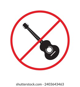 Forbidden Prohibited Warning, caution, attention, restriction label danger. No guitar vector icon. Do not use electro guitar sign design. No rock music symbol flat pictogram.