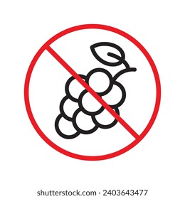 Forbidden Prohibited Warning, caution, attention, restriction label danger. No grape vector icon. Do not eat grape sign design. No grape fruit symbol flat pictogram.